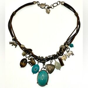 Boho Naturalist Style Necklace Silver Tone Dangling Gems, Crystals and Charms